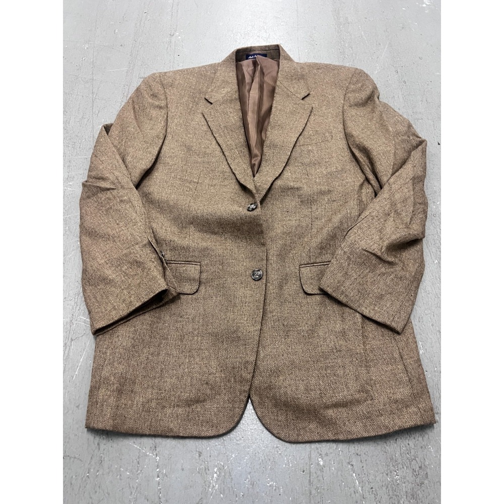 Alan Flusser Blazer‎ Mens 44R Brown Lambswool Cashmere Notch Lapel Business